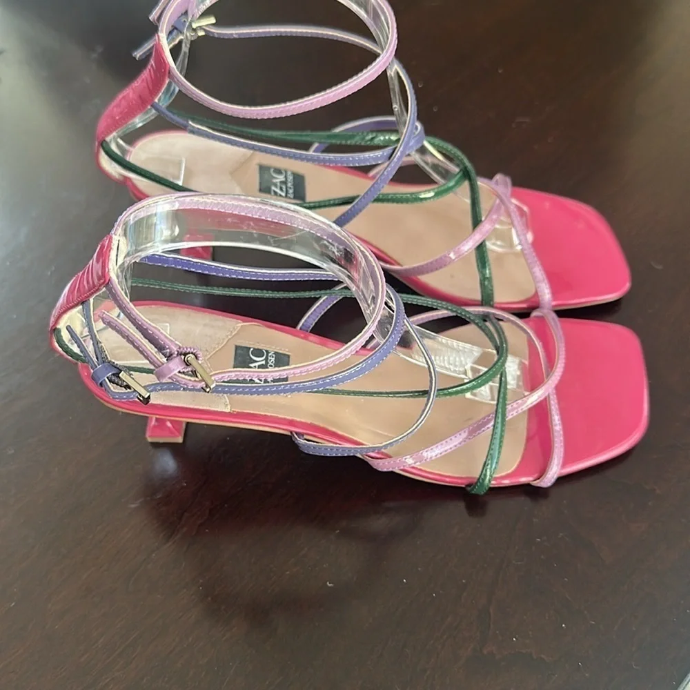 ZAC ZAC POSEN Womens Angie Square Toe Sculpted Heel Patent Leather Sandals Sz 9M